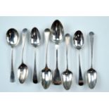 Eight Georgian and later silver tea spoons, 104 g
