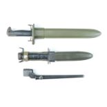 US Garand and M1 carbine type bayonets together with a Second World War British No 4 bayonet