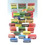 A large quantity of Corgi and Matchbox die cast model buses ( 2 trays)