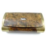 An uncommonly large 19th Century brass-mounted burr wood pocket tobacco or snuff box, its hinged lid