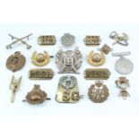 Sundry cap and other badges etc including a Scottish Horse cap badge and a Defence Medal