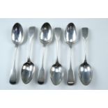 Six Georgian Hanoverian silver table spoons, William Eley & William Fearn, London, 1802, 248 g, 17.5