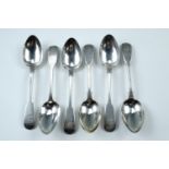 A set of six Victorian silver fiddle pattern tea spoons, London, 1840, 142 g, 14.5 cm