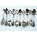 William Bateman, a set of 10 Regency fiddle pattern silver teaspoons, London, 1825 / 1826, 168 g, (