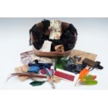 Various sewing items including black lace, ribbons etc