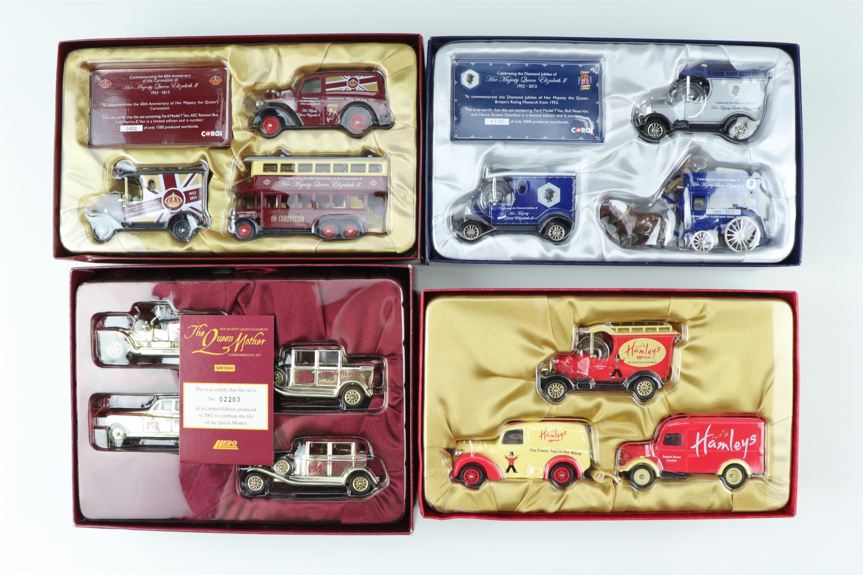 Two Corgi QEII commemorative die-cast model packs, a Hanley's model vans pack and Lledo The Queen - Image 3 of 4