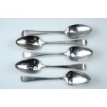 Five Georgian Hanoverian table spoons, London, 1803, 237 g, 21.5 cm