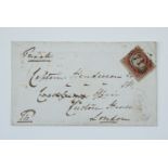 An 1854 1d red stamp cover and autograph enclosure addressed to a Captain Henderson
