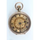 A late 19th / early 20th Century lady's 9 ct gold fob watch, having a crown-wound movement and
