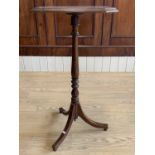 A Sheraton revival inlaid mahogany tripod wine or lamp table, 36 cm x 36 cm x 70 cm