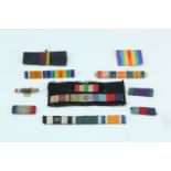 A Great War medal trio miniature lapel ribbon badge, together with sundry other medal ribbons