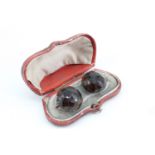 A cased pair of late Victorian faceted smoky quartz studs, 22 mm