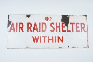A Second World War enamel ARP air raid shelter sign, 61 cm x 25 cm