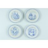 Four early 19th Century blue-and-white transfer-printed doll's or toy plates, 9 cm