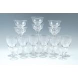 Six late 20th Century wine glasses, together with six sherry glasses and six sundae dishes