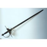 A 17th / 18th Century Spanish military cup-hilted broad sword, the blade bearing etched script and