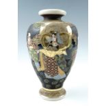 A late Meiji / Taisho Japanese Satsuma earthenware vase, of shouldered ovoid form, decorated in