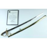 A British army Pattern 1822 / 45 officer's sword, with certificate of provenance