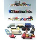 A large quantity of Dinky and Matchbox die-cast model cars and vans including a Moosehead Pale Ale