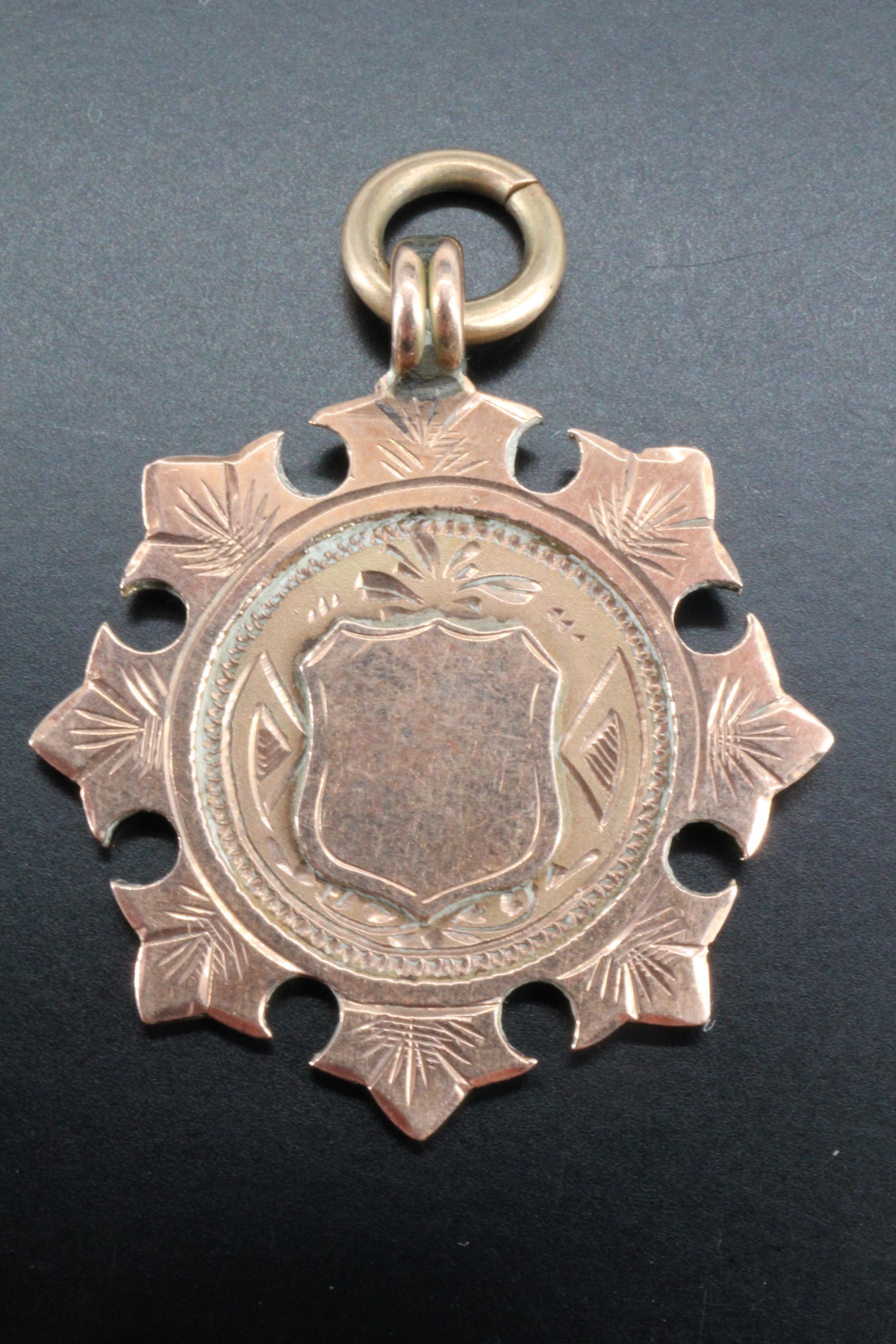 An Edwardian 9 ct gold watch chain fob medallion, 27 mm, 5.8 g