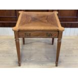 A contemporary Louis XVI influenced mahogany coffee table, having quarter-veneered, string-inlaid