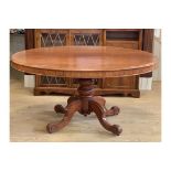 A Victorian mahogany snap-top oval breakfast or loo table, 152 x 120 x 75 cm