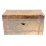 A Victorian string-inlaid and cross-banded walnut two-compartment tea caddy, 23 cm x 11 cm x 12 cm