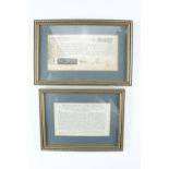 An 18th Century state lottery ticket, "Half Crown Policy" dated 1780, framed under glass, 8 x 16