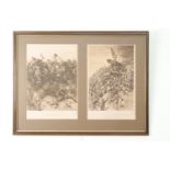 A framed pair of Boer War period sepia prints, "Elandslaagte, the Charge of the 5th Lancers, October