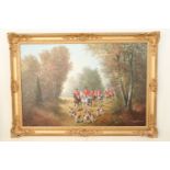 Contemporary, An autumnal fox hunt, oil on canvas, signed, in decorative gilt frame, 75 cm x 106 cm