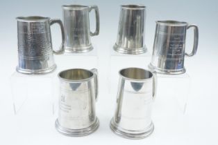 Six related RAF presentation pewter tankards, pertaining to Squadron leader C N McDonald DFC,