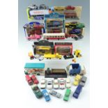 A quantity of Dinky and Matchbox die cast model cars, vans etc (2 trays)