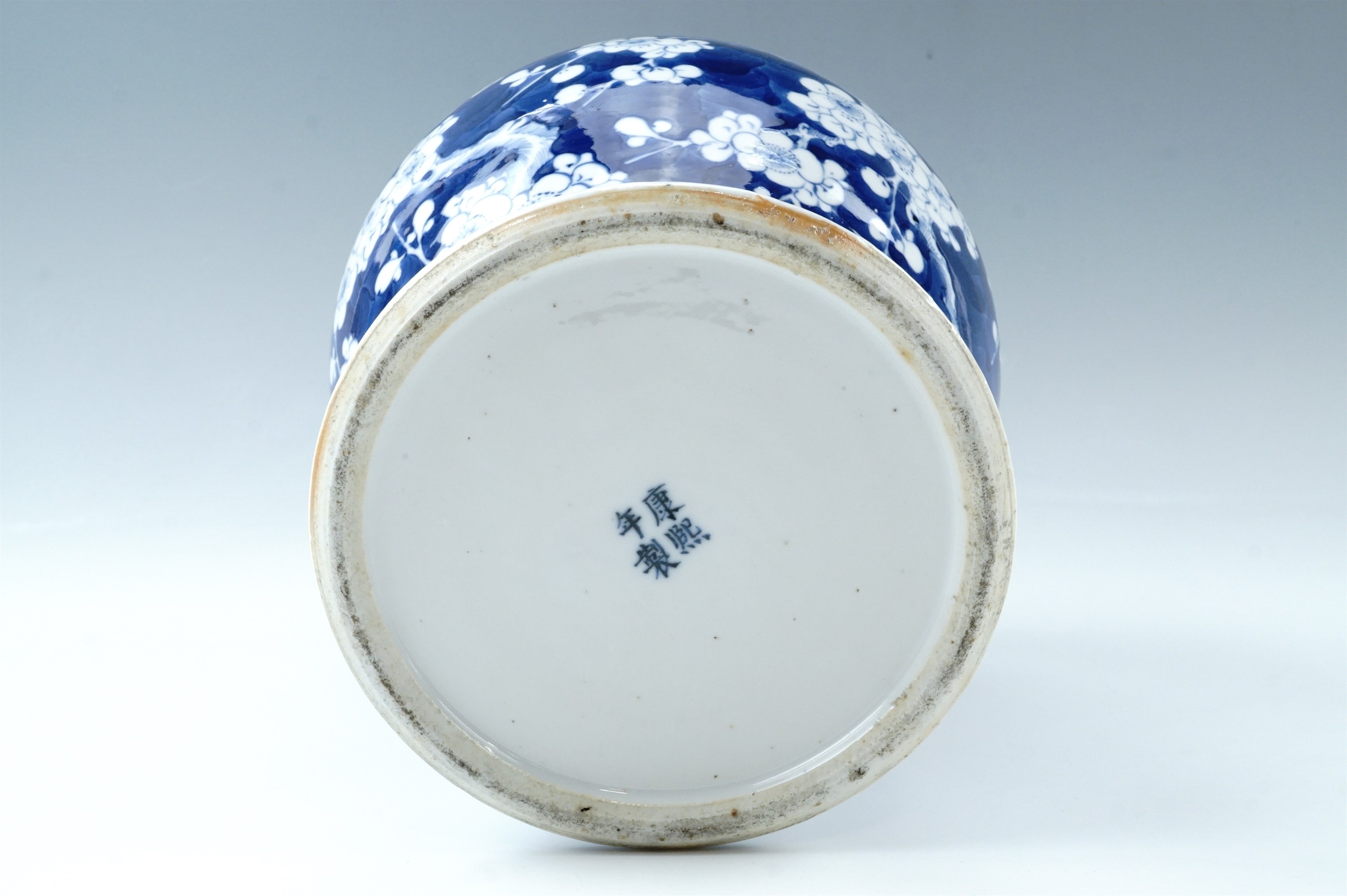 A Quing Chinese prunus pattern covered jar, four character Kangxi marks to base, (a/f), 28 cm - Image 3 of 8