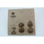 A group of 103rd and Royal Dublin Fusiliers cap and busby badges