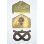 Three various early-to-mid 20th Century British army other ranks' brass duty plates including