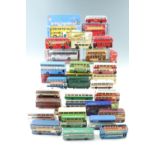 A large quantity of Corgi and Matchbox die cast model buses ( 2 trays)