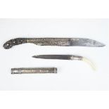 An antique Sinhalese piha kaetta knife together with a small Shan or similar white metal mounted