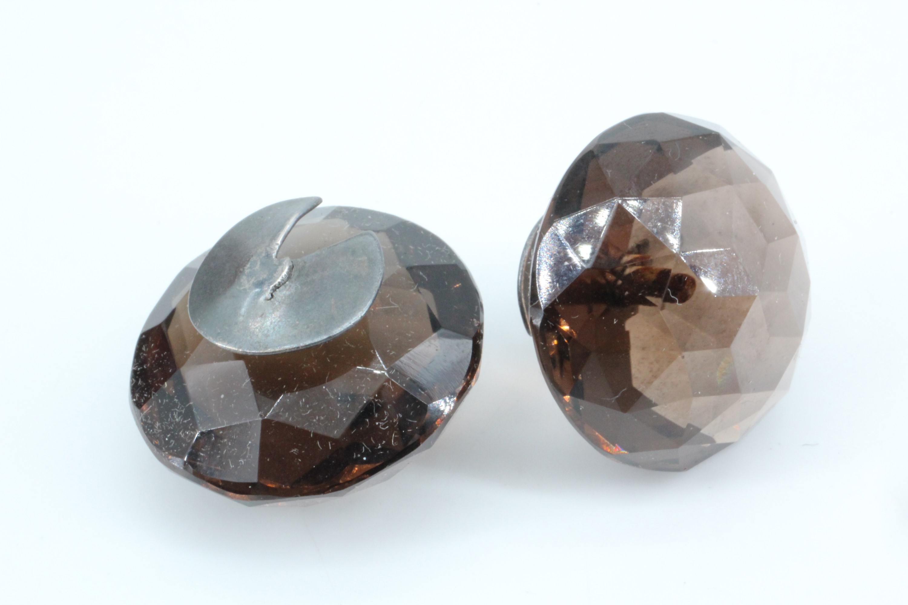 A cased pair of late Victorian faceted smoky quartz studs, 22 mm - Image 2 of 3