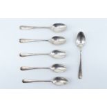 A set of six early 20th Century silver Hanoverian rat tail pattern coffee spoons, 68 g