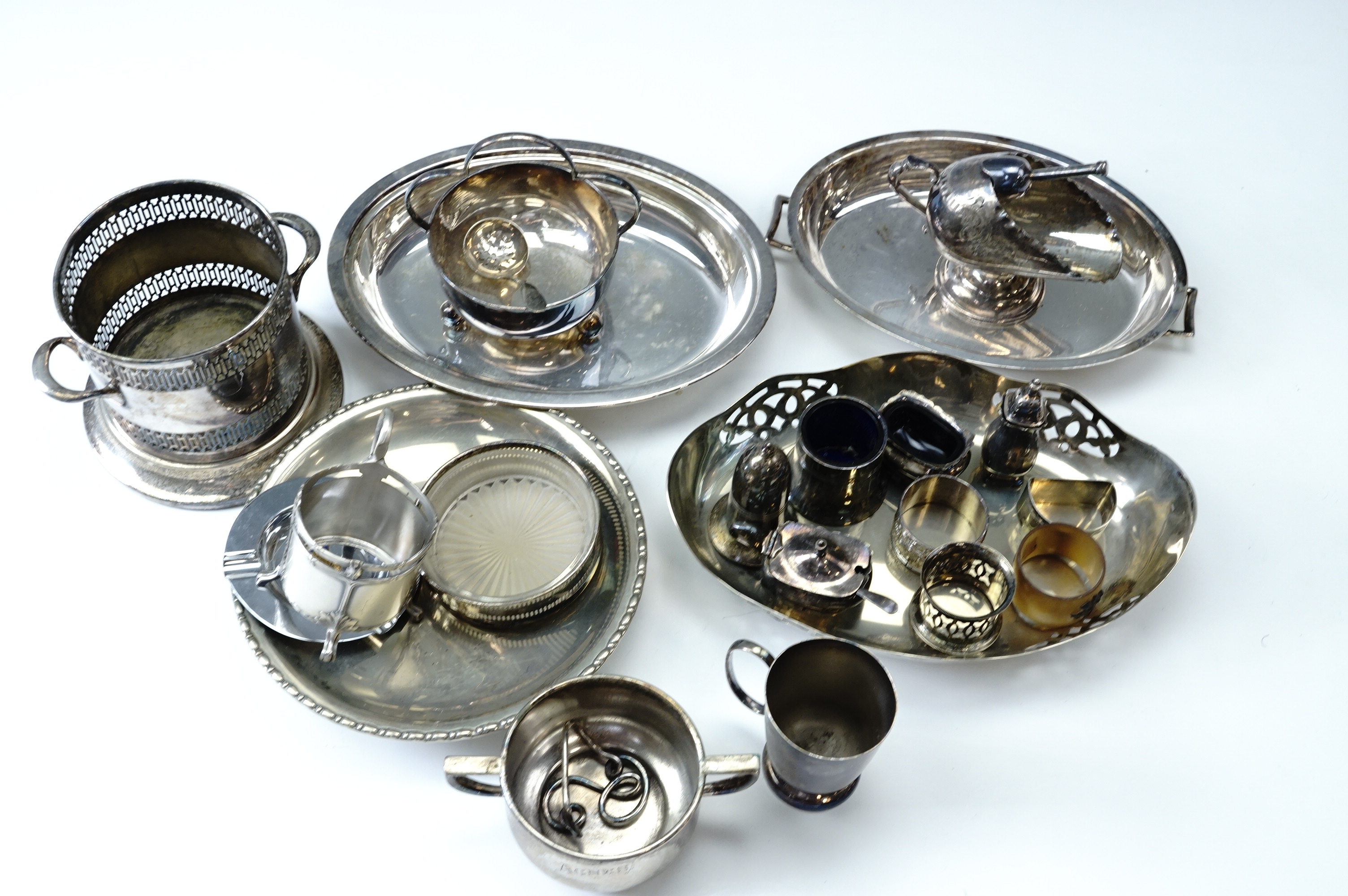A quantity of electroplate tableware and other objects including a late 19th / early 20th Century