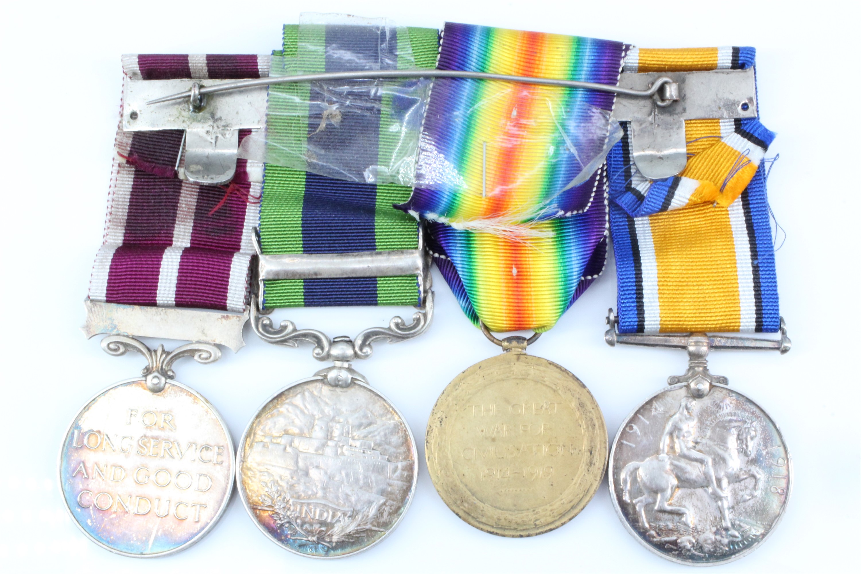 A Great War campaign and long service medal group comprising British War and Victory Medals, India - Image 2 of 14