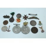 Sundry coins and medallions etc, including an 1835 East India Company 1 rupee coin, a 1908 Church