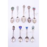 9 silver and enamelled silver souvenir teaspoons, relating to bowls / bowling clubs including "