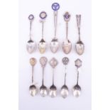 10 silver and enamelled silver souvenir teaspoons, relating to golf and Freemasonry, 169 g