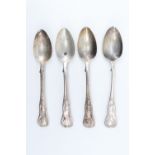 Four Scottish Queen's pattern silver teaspoons, James Wright, Edinburgh, 1864, 64 g, 14.5 cm,