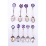 9 enamelled silver souvenir teaspoons , relating to bowls / bowling clubs including three "