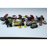 A small quantity of Corgi, Matchbox and other play worn die-cast toy cars, diggers etc
