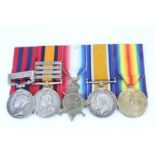 An India General Service Medal with Waziristan 1894-5 clasp, Queen's South Africa Medal with four