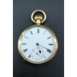 A Edwardian 18 ct gold pocket watch, the crown wound pin-set lever movement engraved "C Bramwell,