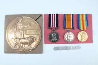 A Great War gallantry and casualty medal group comprising Military Medal, British War and Victory
